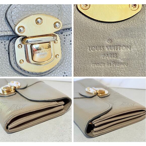 Louis Vuitton Mahina Iris Leather Wallet Galet Taupe Gray Authentic - Picture 8 of 9
